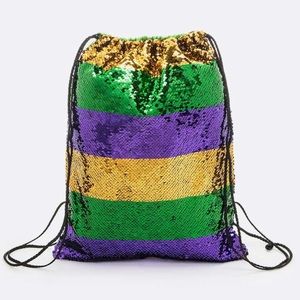 Sequin Mardi Gras Drawstring Backpack Bag